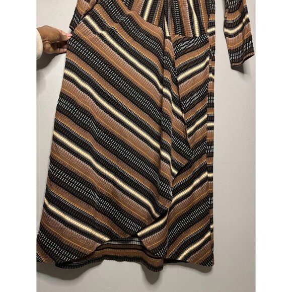 NWT Anthropologie Dress Womens Size XL Brown Striped Deep V-neck Long Faux Wrap - Picture 4 of 9